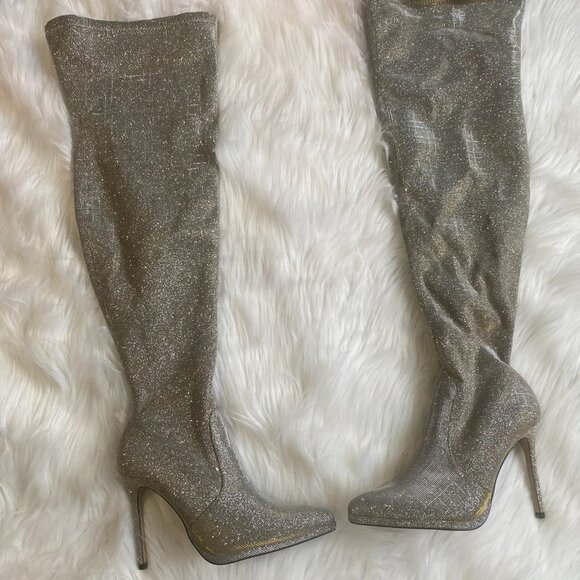 Marjolaine Heeled Boot-Silver Luxex Size 10 Wide Calf - Picture 1 of 4
